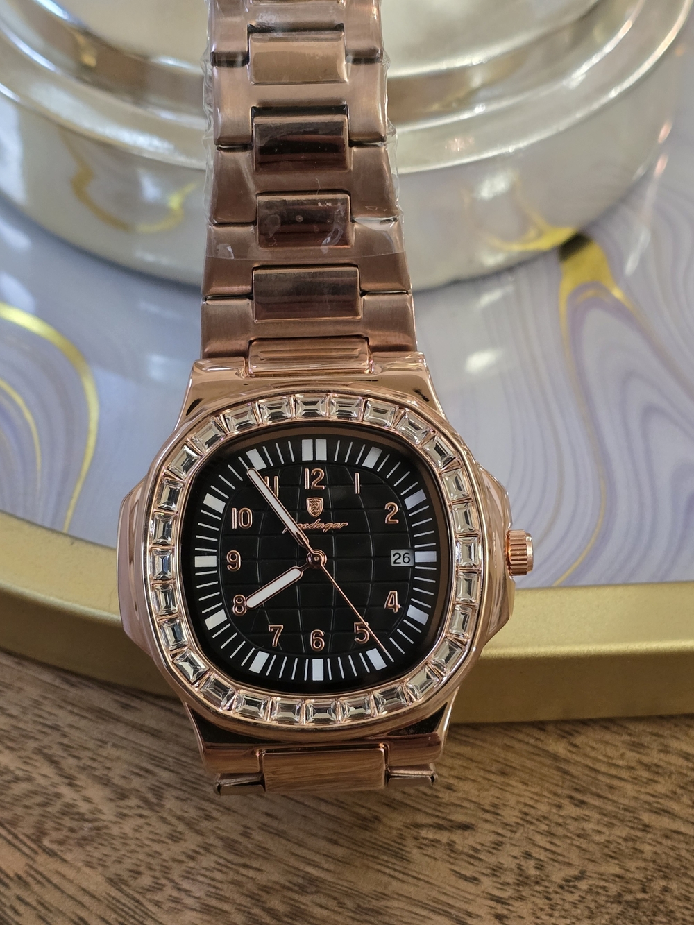 Rose Gold Men's Watch with Black Dial by -